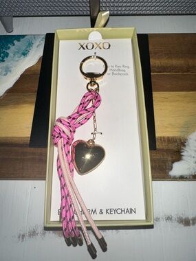 XOXO Pink Braided Tassel Keychain with Gold Heart Charm